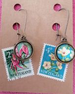 Vintage NZ Stamp Jewellery - Double Sided Earrings