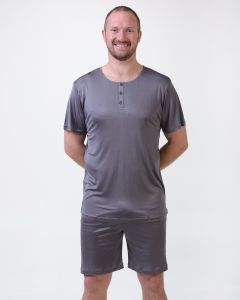 Men's Silk PJ Shorts Pewter Grey-S