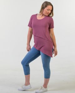 Bamboo Asymmetric Longline T-Shirt Crushed Berry-XL