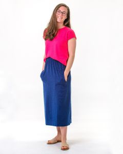 Optimum Cotton Midi Skirt with Pockets Indigo-10