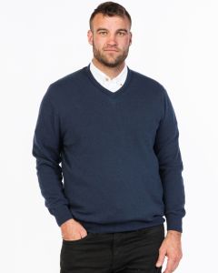 Men's Lightweight Cotton Merino V-neck Sweater Navy-S