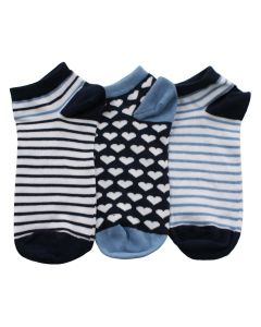 Low Profile Cotton Sock 3pk Navy Stripes Hearts-M