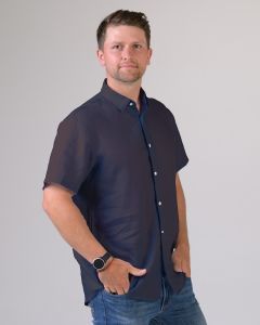 Noble Wilde Linen Men's Short Sleeve Shirt Navy-XXL