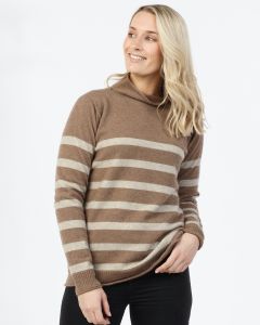 Native World Striped Funnel Neck Sweater Mink-XXL