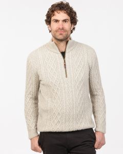 Native World Men's Possum Merino Arran Half Zip Sweater