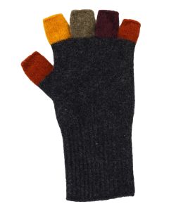 Possum Merino Multicolour Fingerless Gloves Charcoal-OS