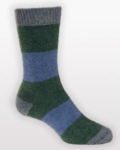 Noble Wilde Possum Merino Hoop Socks Blue/Green-M