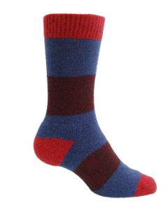 Noble Wilde Possum Merino Hoop Socks Poppy Stripe-M