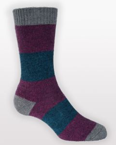 Noble Wilde Possum Merino Hoop Socks Purple/Blue-S