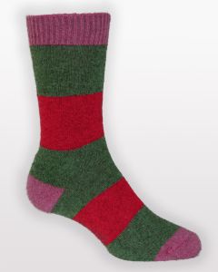 Noble Wilde Possum Merino Hoop Socks Red/Green-M