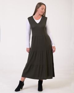 Optimum Merino Tiered Pinafore Dress Licorice-10
