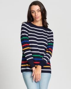 Optimum Merino Multi Stripe Sweater Navy-10