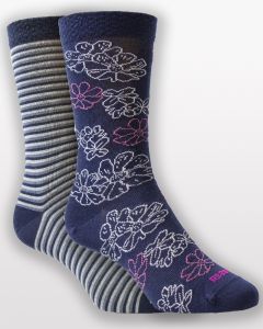 Merino Floral Stripe Socks 2 Pack Navy-M