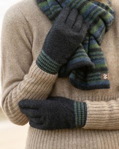 Noble Wilde Possum Merino Multi Stripe Gloves Charcoal/Green-S