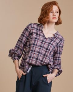 Madly Sweetly Dutton Plaid Blouse Navy Plaid-10