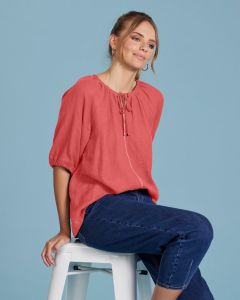 Madly Sweetly Luxe Linen Blouse Cranberry-10