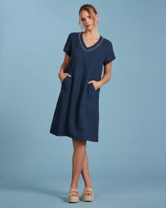Madly Sweetly Luxe Linen Shift Dress Petrol-10