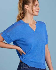 Madly Sweetly Linen Cotton Knit Tee Cobalt Blue-S