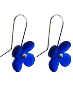 Hydrangea Recycled Glass Earrings Dark Blue
