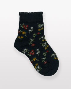 Floral Merino Baby and Children's Socks Navy-0-1