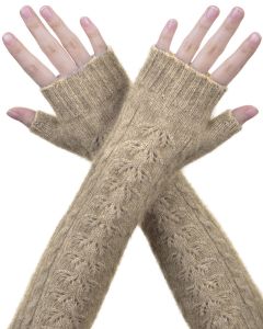 McDonald Possum Merino Cable & Lace Glovelets Mocha